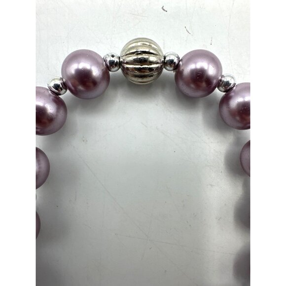Lavender Pearl Bead Bracelet with Silver Accents Stretch Fit for Women Elegant F - Picture 3 of 6